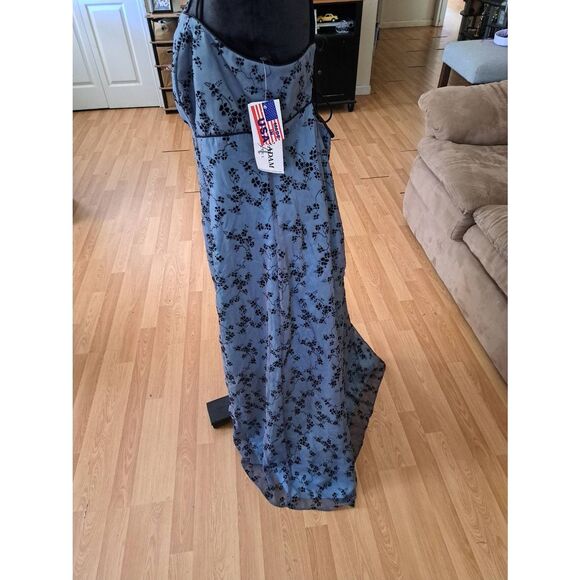 New 18W B&A Betsy Adam Blue Black Floral Formal Dress Wedding Prom Evening Gown - Picture 6 of 8